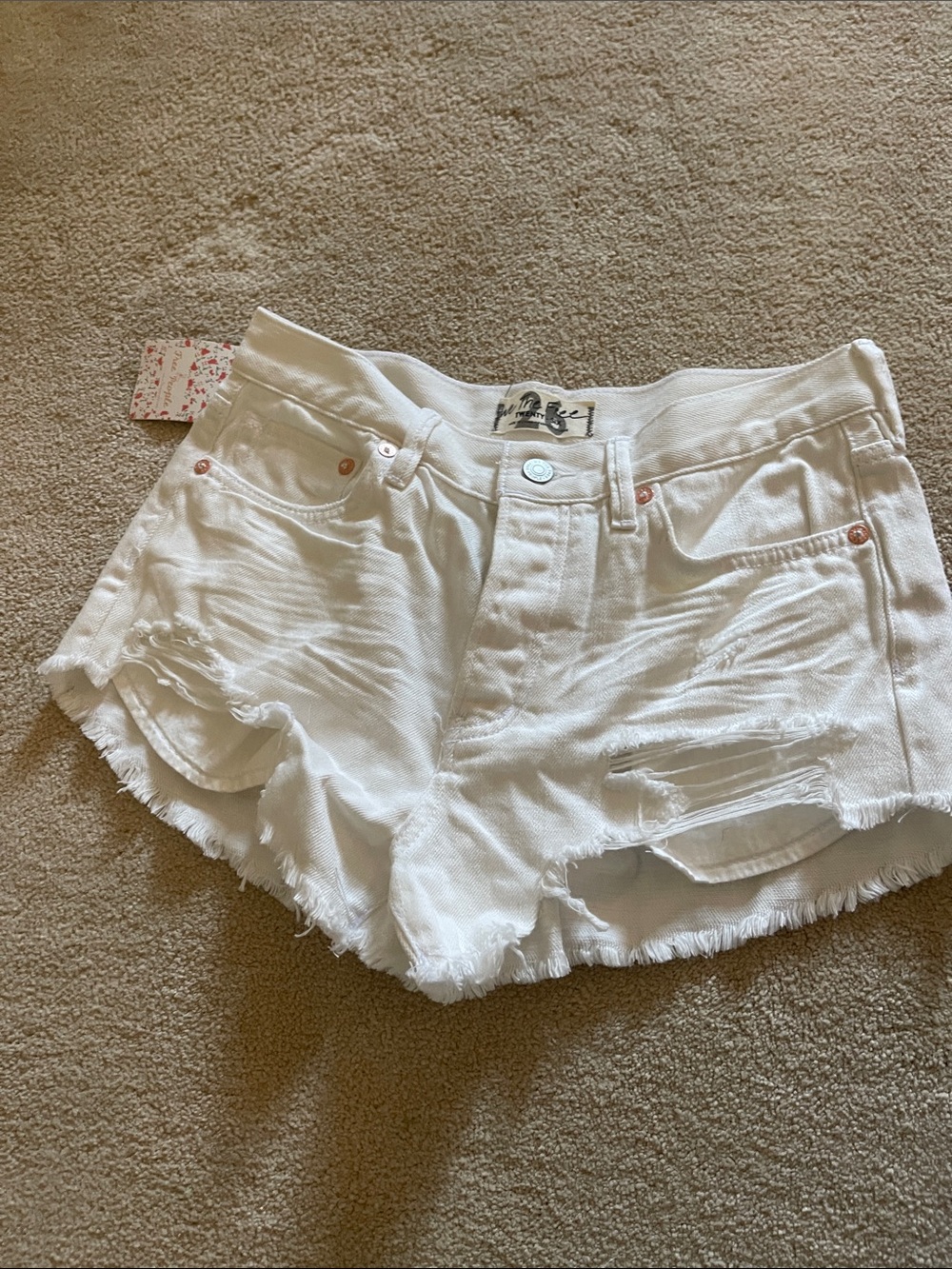 Free People White Distressed Denim Women’s Shorts